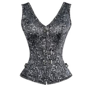 Kimring Women's Gothic Steampunk Jacquard Overbust Corset Vest with Buckles Sz2x